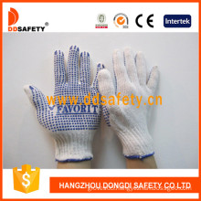 Bleach Cotton/Polyester String Knit Glove Blue PVC Dots One Side (DKP150)